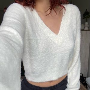 Sunday Best White Fuzzy V-Neck